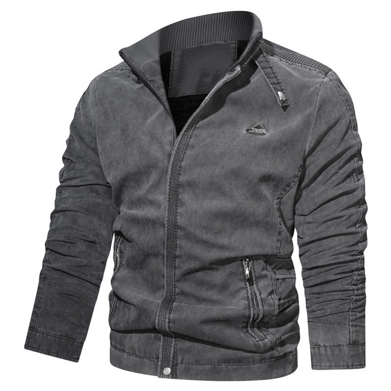 Herren Leichter Baumwollmix-Zipblouson mit Stehkragen und Reißverschlusstaschen Drune