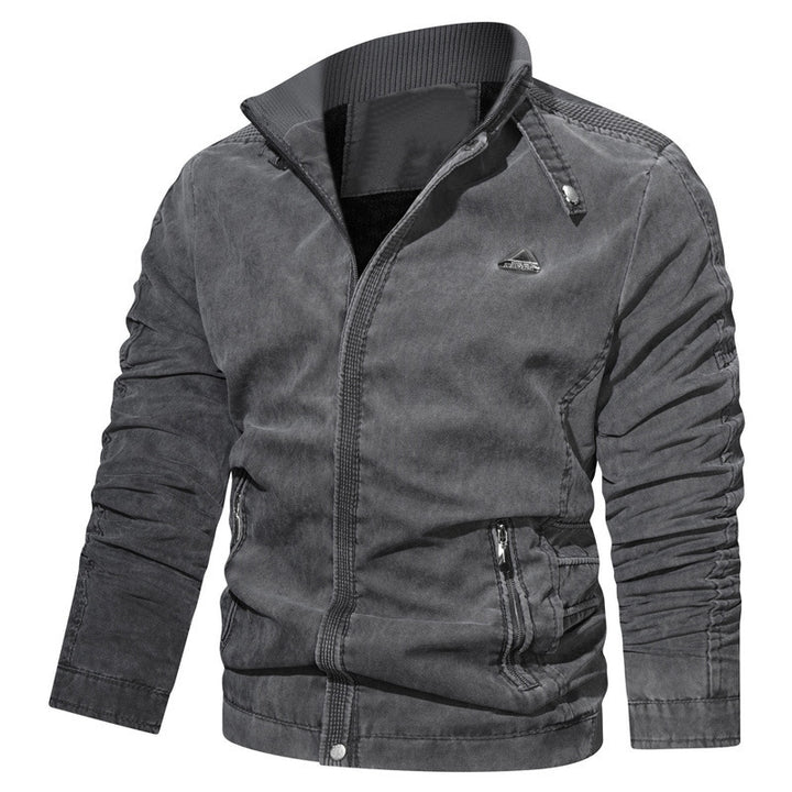 Herren Leichter Baumwollmix-Zipblouson mit Stehkragen und Reißverschlusstaschen Drune