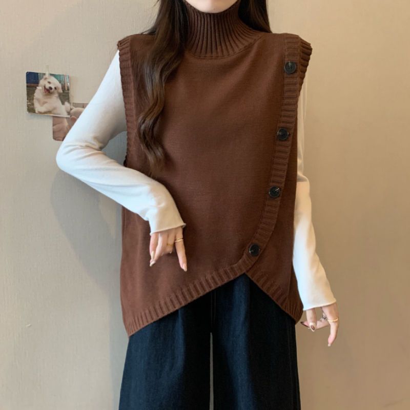 Damen Strickpullover mit hohem Kragen und asymmetrischem Schnitt Drune