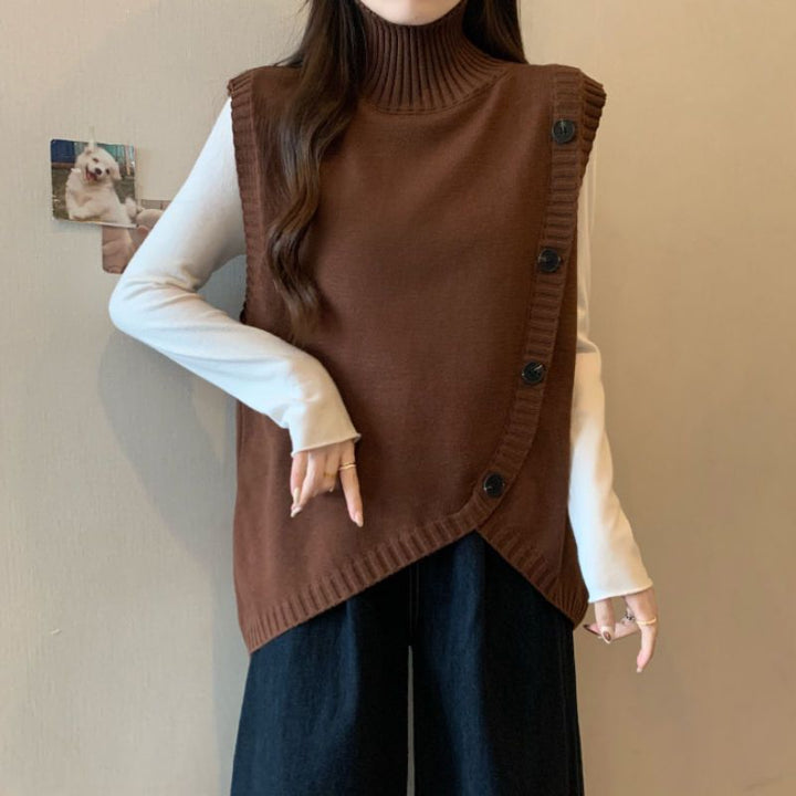 Damen Strickpullover mit hohem Kragen und asymmetrischem Schnitt Drune