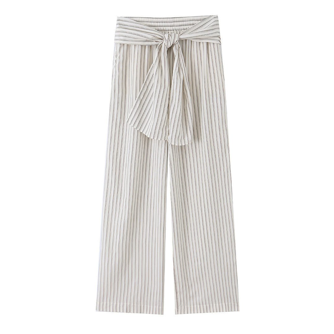 Damen Hochtaillierte weite Palazzohose mit Bindegürtel Drune