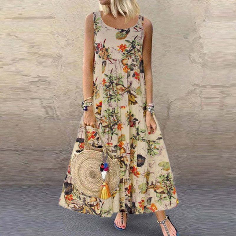 Drune | Retro Ärmelloses Rundhals Damenkleid
