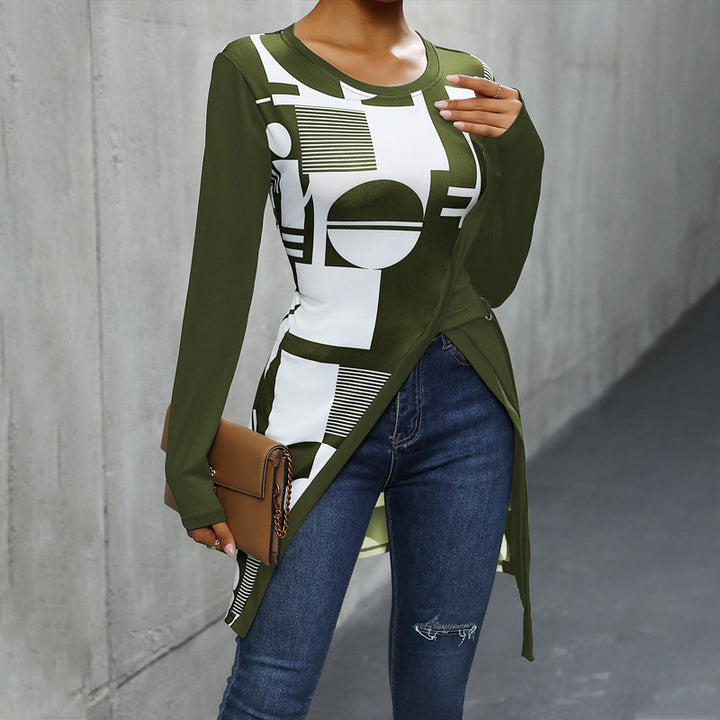 Damen Asymmetrisches Langarmoberteil mit geometrischem Muster Drune