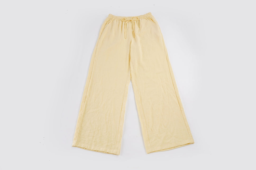 Damen Leinen-Loungehose mit weitem Bein, Tunnelzug und Seitentaschen Drune