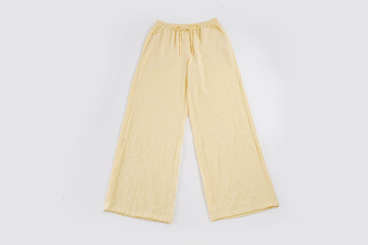 Damen Leinen-Loungehose mit weitem Bein, Tunnelzug und Seitentaschen Drune