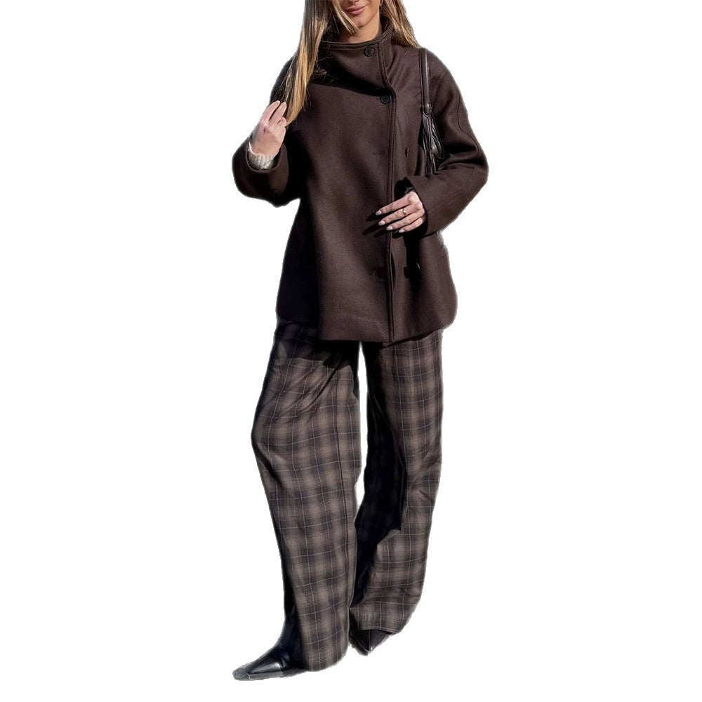 Damen Langer Wollmix-Mantel mit Oversize-Schnitt und weitem Revers Drune