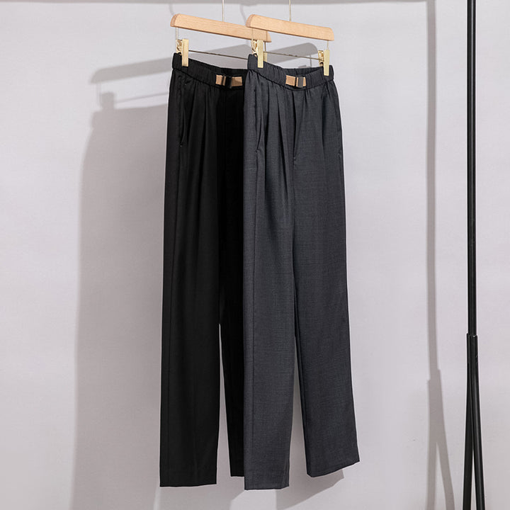 Damen Leichte Stoffhose mit elastischem Bund, Bundfalten und geradem Bein Drune