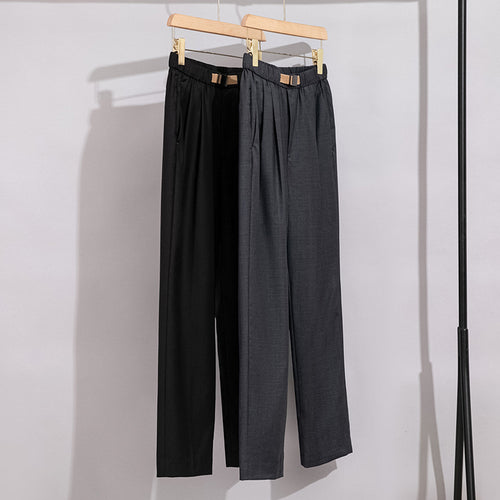 Damen Leichte Stoffhose mit elastischem Bund, Bundfalten und geradem Bein Drune