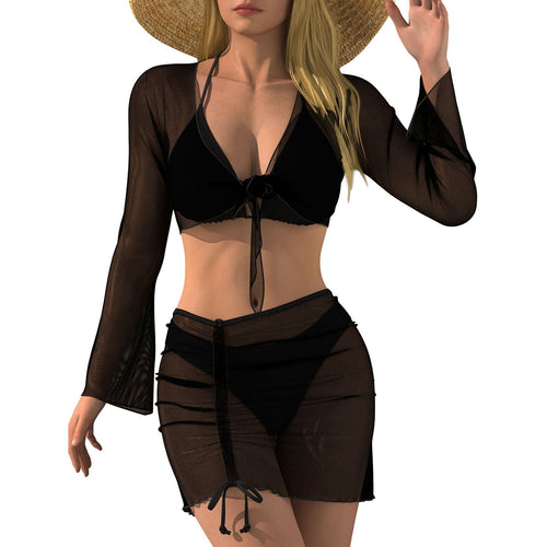 Damen Strand-Outfit mit transparenter Bluse Drune