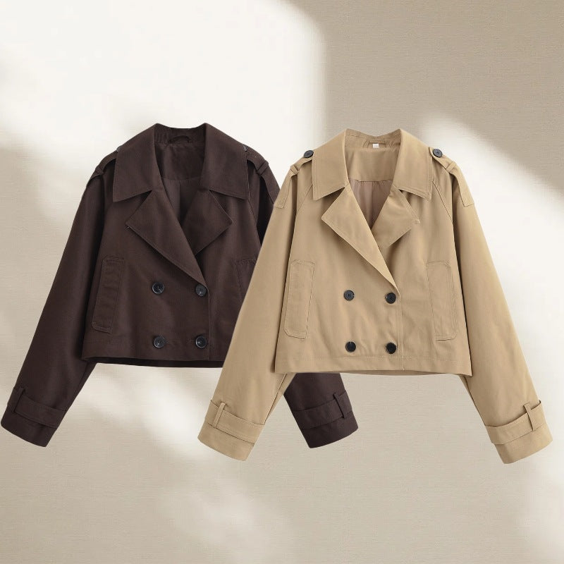 Damen Kurze Doppelreihige Trenchjacke im Cropped-Workwear-Look Drune
