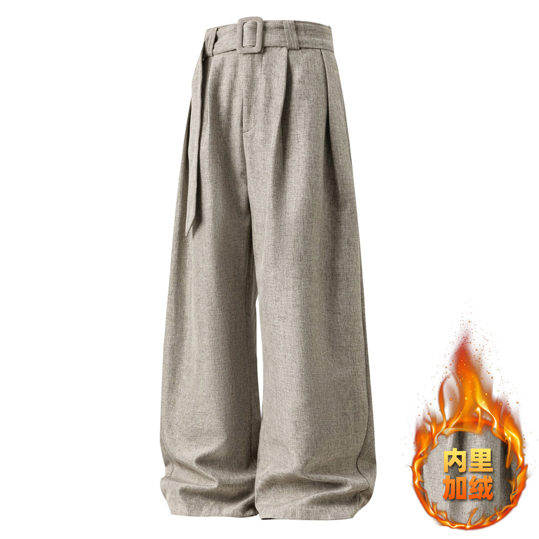 Damen Weite High-Waist Palazzo-Hose mit Bundfalten und Bindegürtel Drune
