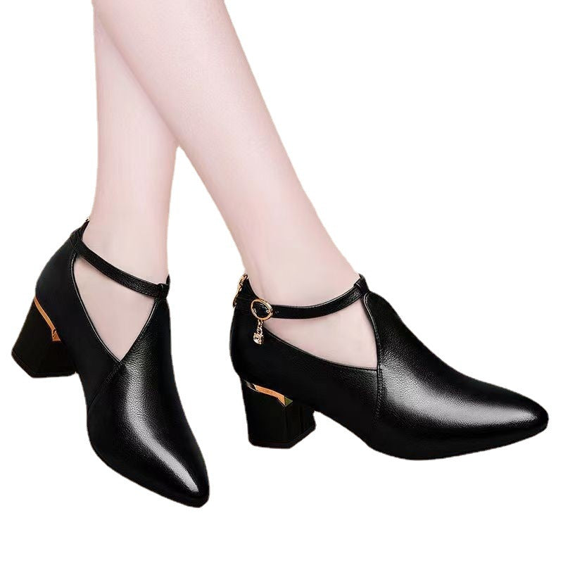 Damen nan spitz zulaufende Pumps mit Cut-Out, Knöchelriemchen, Fersenreißverschluss und mittelhohem Blockabsatz Drune