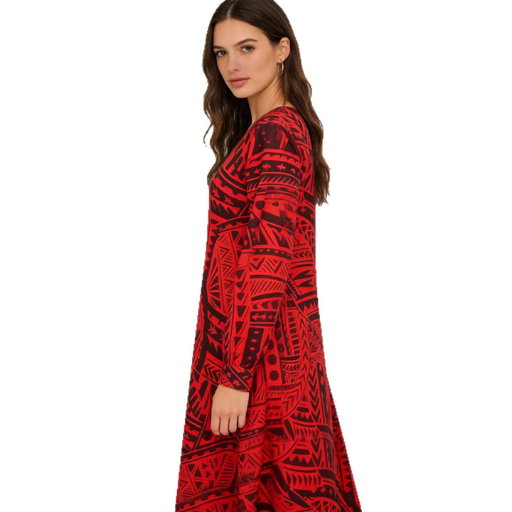 Damen Fließendes Maxikleid mit V-Ausschnitt, allover-geometrischem Print und weiter A-Linie Drune