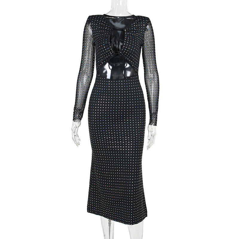 Damen Elegantes Maxikleid mit transparenten Ärmeln und Rüschendetails Drune