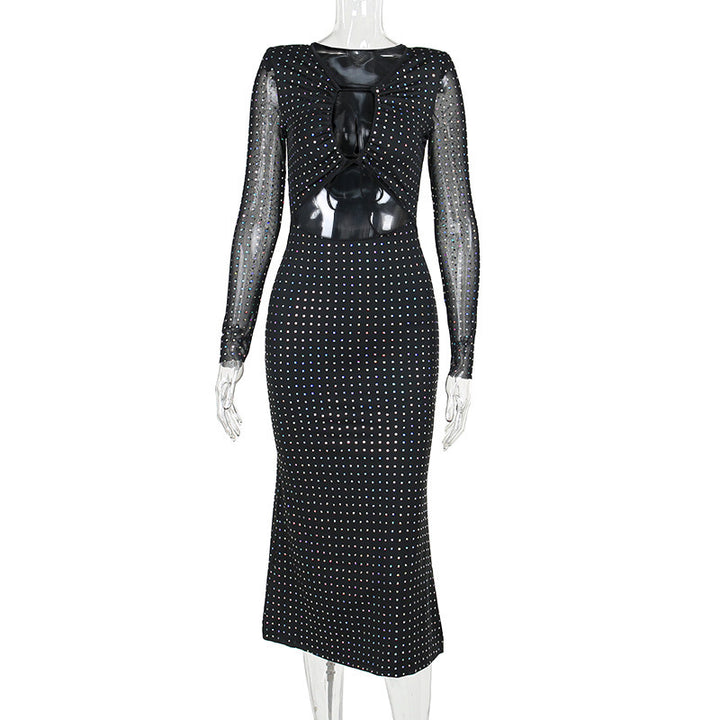Damen Elegantes Maxikleid mit transparenten Ärmeln und Rüschendetails Drune