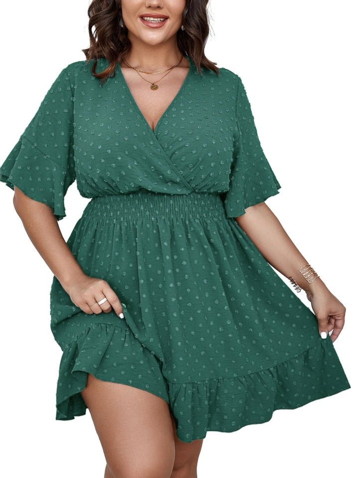 Damen Midikleid mit drapiertem V‑Ausschnitt, Smok-Taillenband und Volantstufen Drune