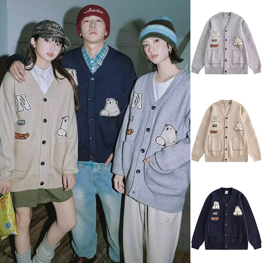 Damen Gemütliche Strickjacke mit bunten Applikationen Drune