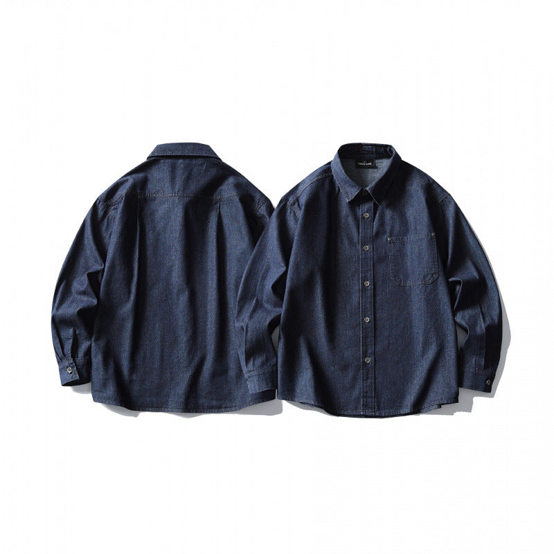 Herren Oversize-Denimhemd mit Brusttasche und klassischem Hemdkragen Drune