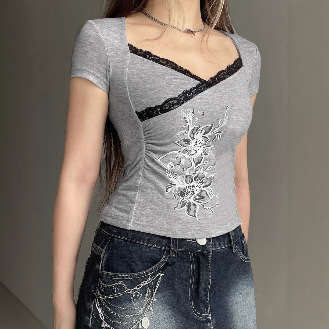 Damen figurumspielendes Oberteil mit eleganter Spitzenverzierung Drune