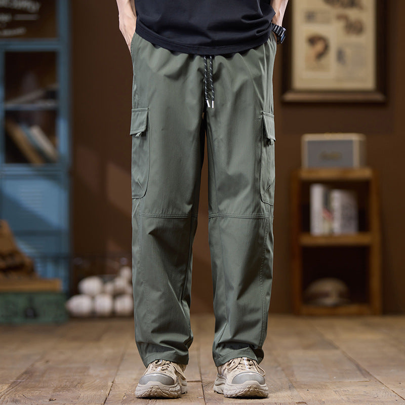 Herren Leichte Technical Cargo-Hose mit geradem Bein, Multifachtaschen und Kordelbund Drune
