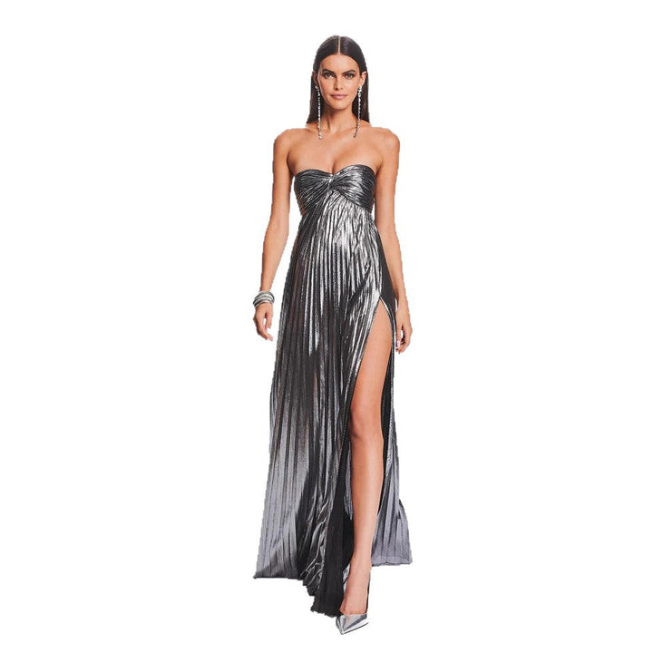 Damen Abendkleid mit schulterfreiem Design und elegantem Schlitz Drune