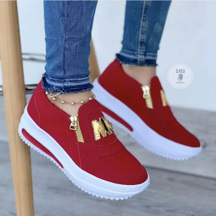 Damen Slip-On Plateau-Sneaker mit dekorativem Metall-Reißverschluss und Logo-Applikation Drune