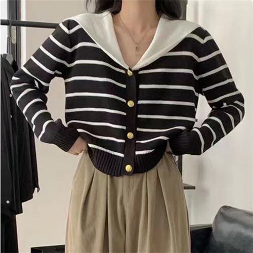 Damen modische gestrickte Cardigan mit Kragen und Knopfdetails Drune