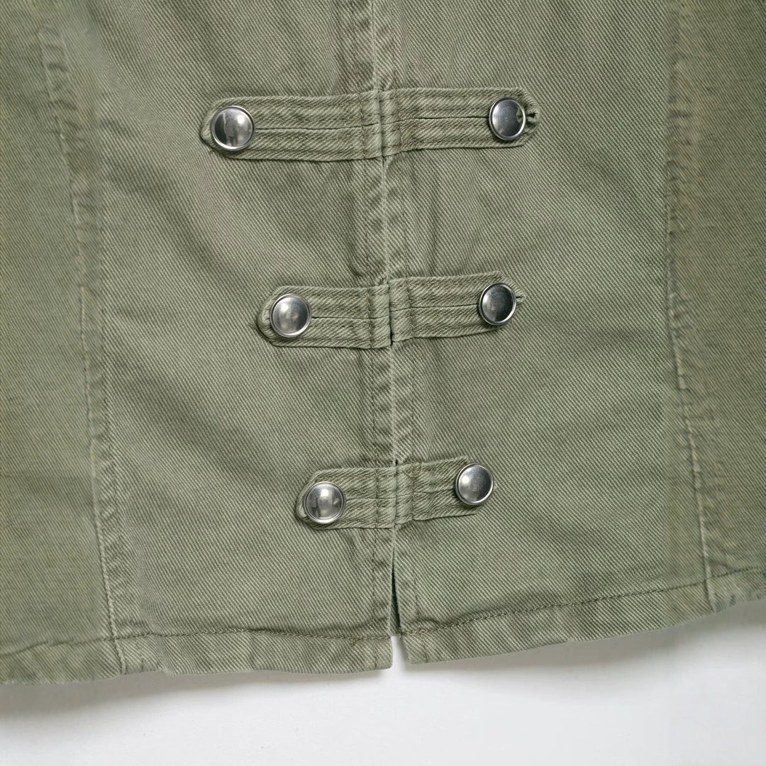 Damen Kurzgeschnittene Military-Jacke mit Stehkragen, Zierknopfleiste und taillierter Silhouette Drune