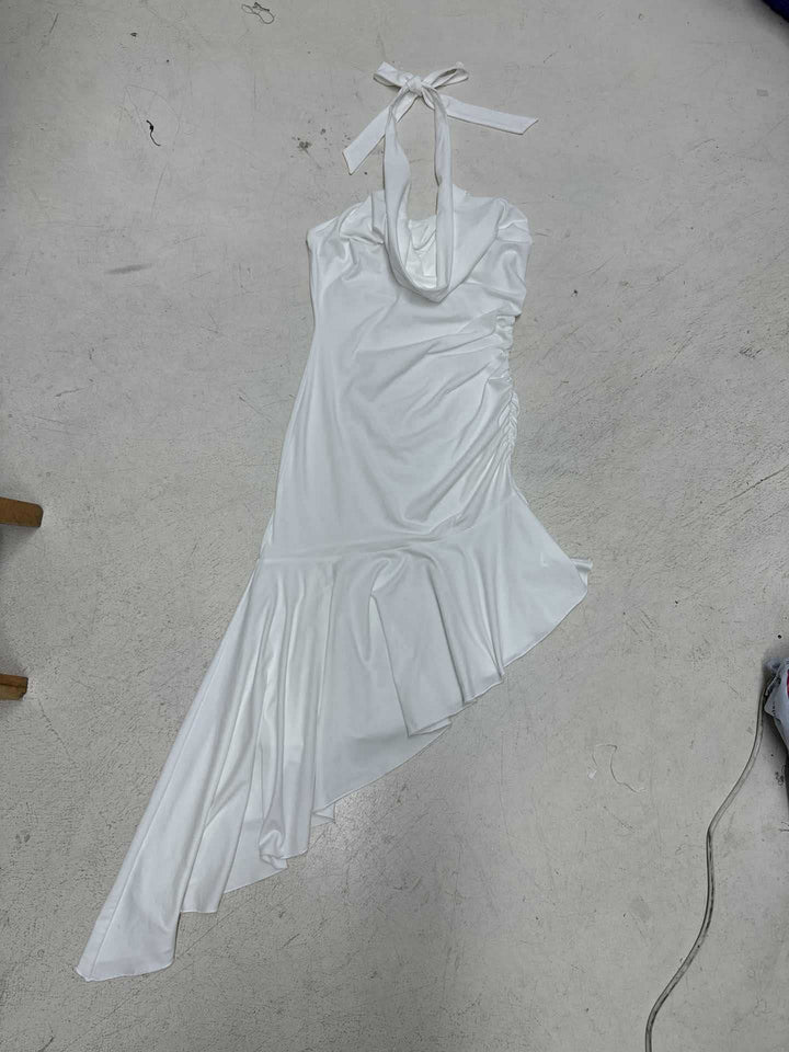 Damen One-Shoulder-Maxikleid mit Rüschendetails und elegantem Halterneck Drune