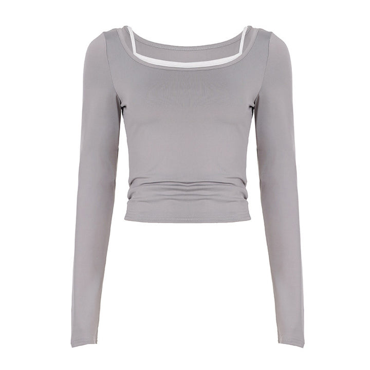Damen nan tailliertes Longsleeve-Cropped-Top mit eckigem Ausschnitt und doppelten Spaghettiträgern Drune