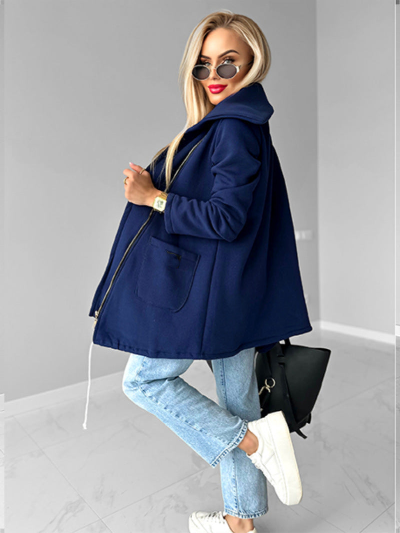 Drune | Reißverschluss Revers Mid Length Fleece Sweatshirt Jacke