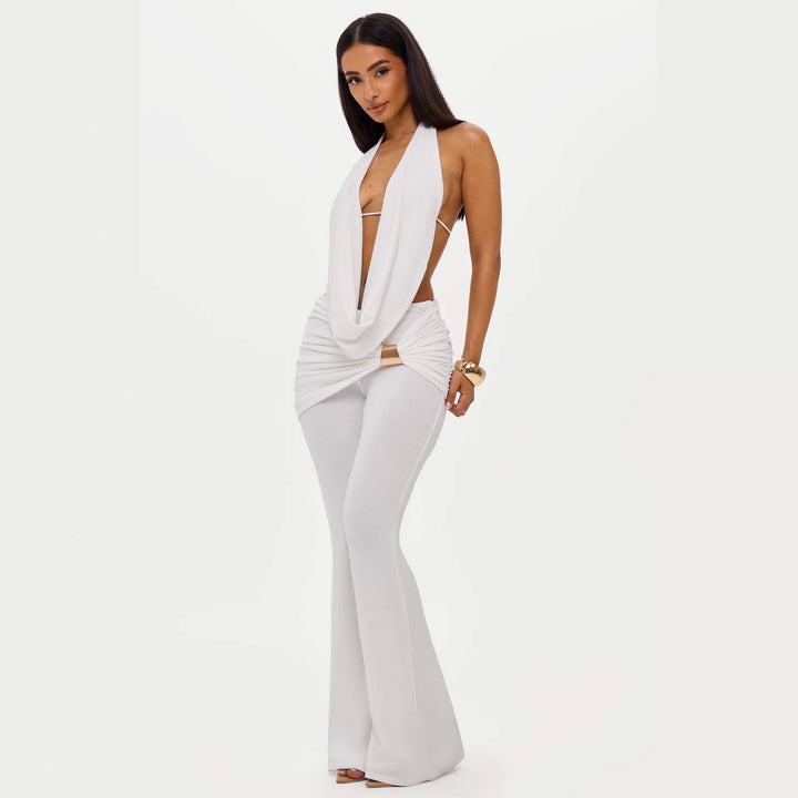 Damen Eleganter Jumpsuit mit doppeltem Kragen und trendiger Raffung Drune