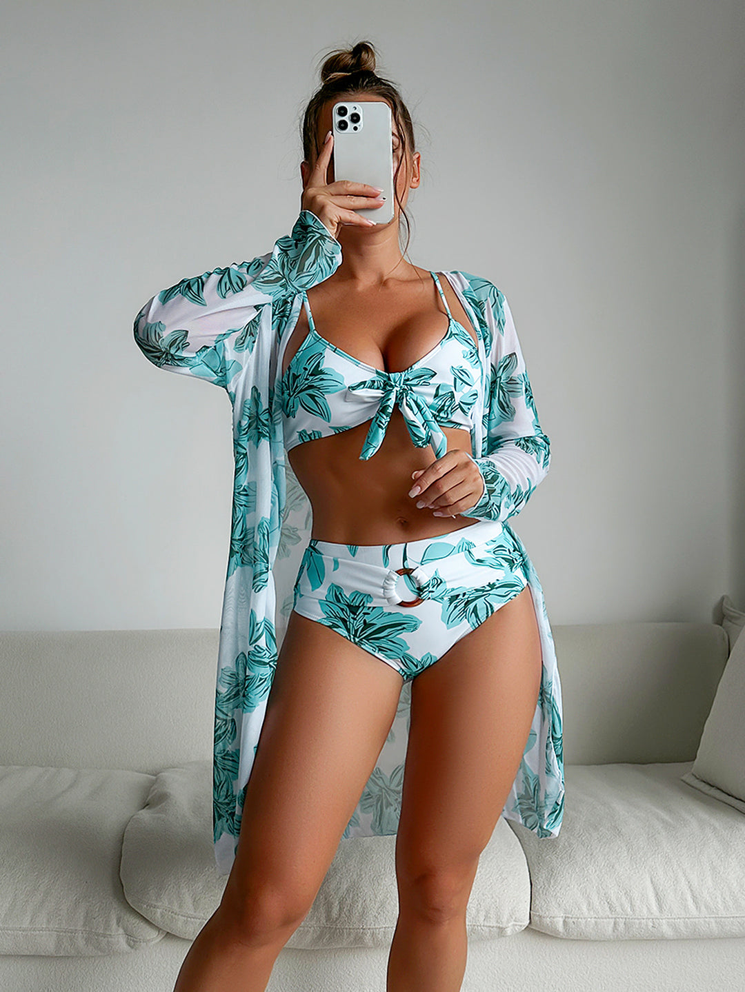 Damen Bikini-Set mit floralem Design und passendem Strandüberwurf Drune