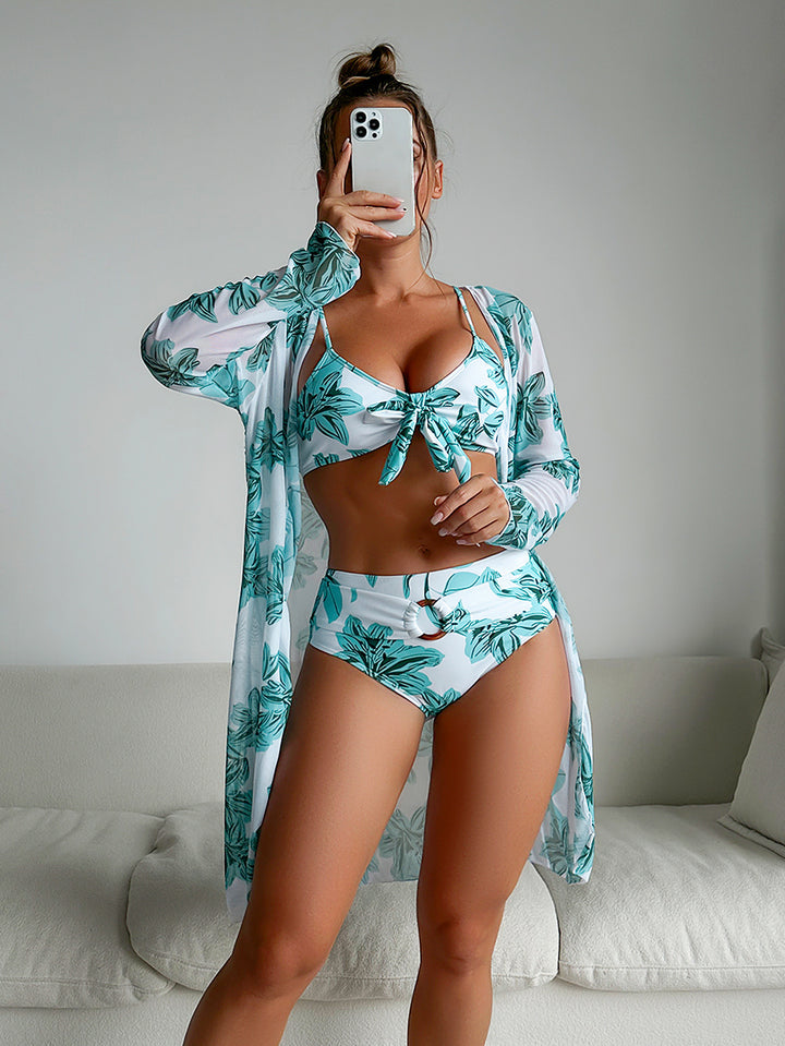 Damen Bikini-Set mit floralem Design und passendem Strandüberwurf Drune