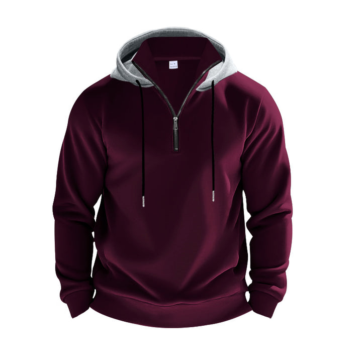 Herren nan sportives Kapuzen-Sweatshirt mit kurzem Frontreißverschluss, kontrastgefütterter Kapuze und elastischen Rippbündchen Drune