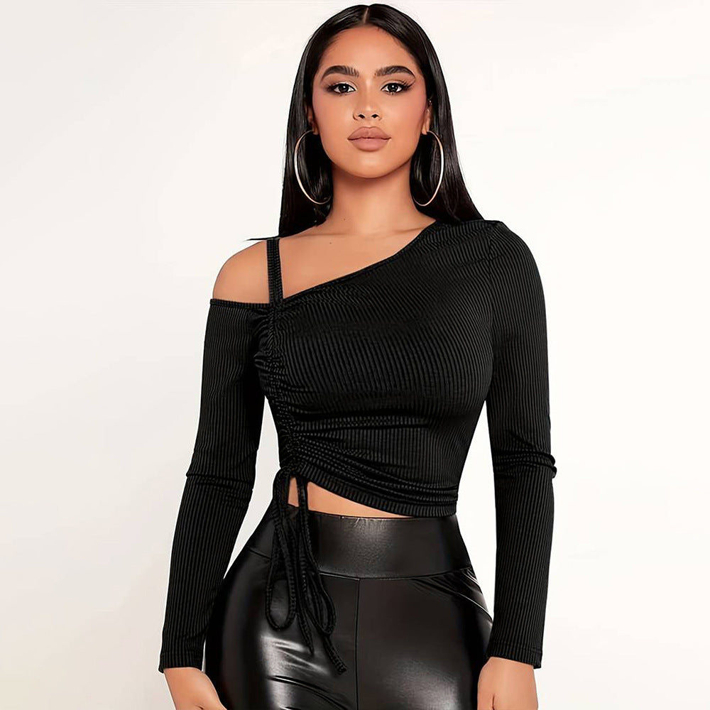 Damen modisches Crop-Top mit asymmetrischem Schnitt und raffinierten Rüschendetails Drune