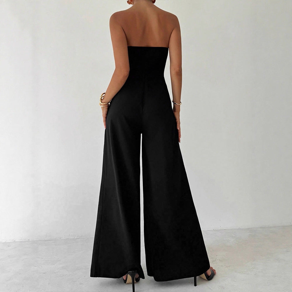 Damen Elegantes Jumpsuit mit asymmetrischem Ausschnitt und dekorativen Knöpfen Drune