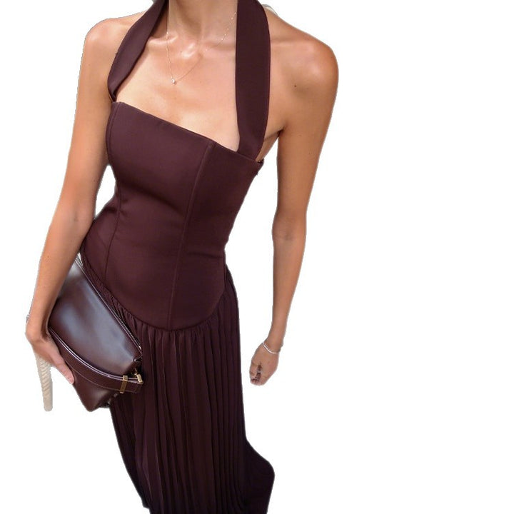 Damen Elegantes Maxikleid mit Rückenausschnitt und plissiertem Rock Drune