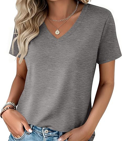 Damen Basic T-Shirt mit rundem Ausschnitt und Kurzarm Drune