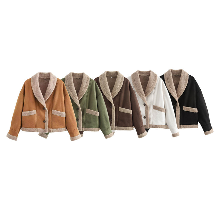 Damen kuschelige Blazerjacke im Teddy-Look mit praktischem Taschen Drune