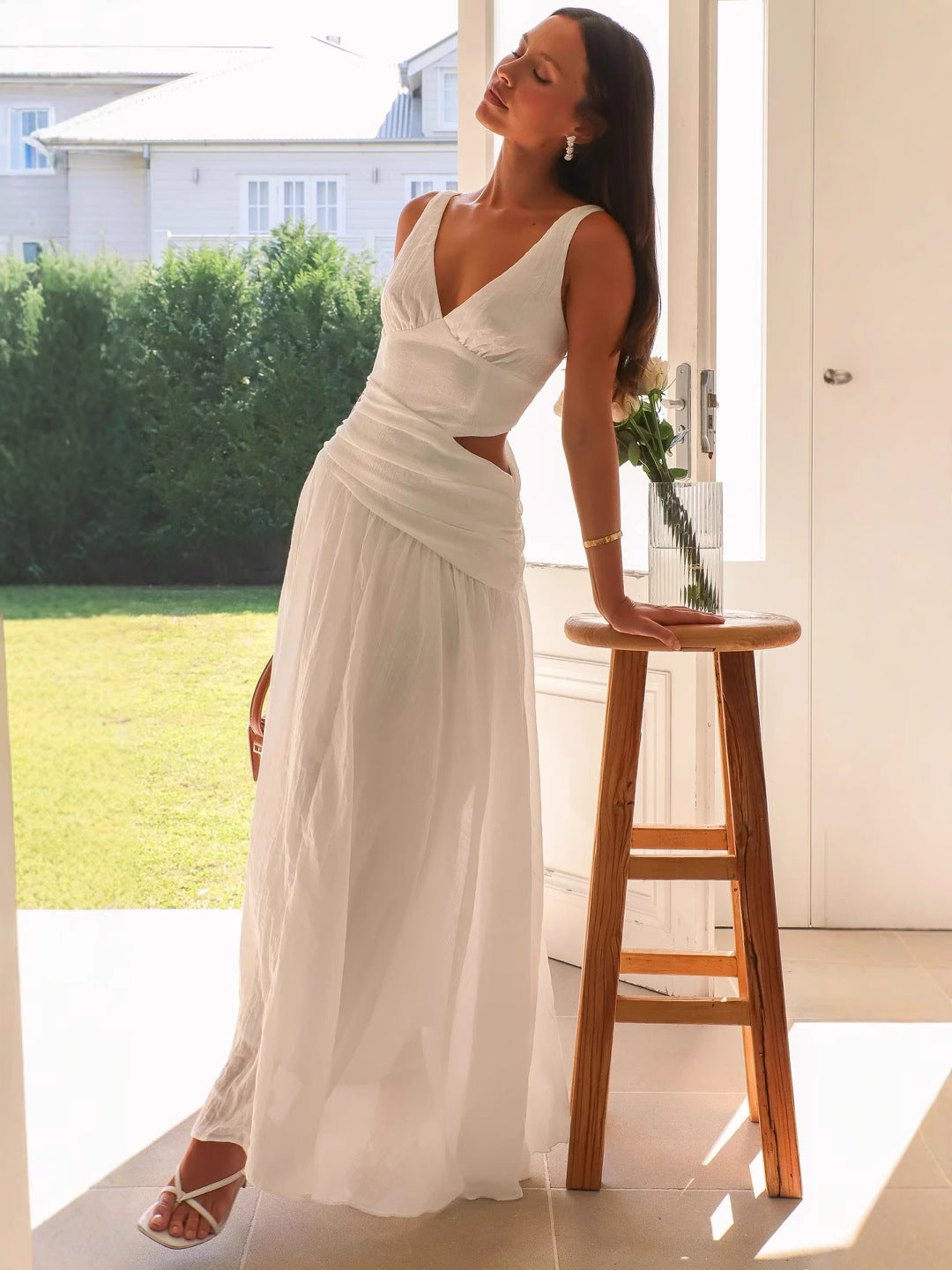 Damen Maxikleid mit Cut-Out-Details und fließendem Rock Drune