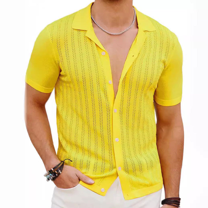Herren Kurzarm Strickhemd mit strukturiertem Design Drune