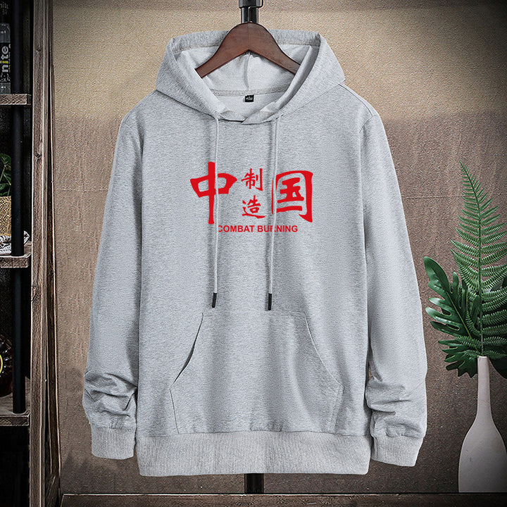 Herren Kapuzenpullover im Streetwear‑Look mit chinesischem Grafikprint und Kängurutasche Drune