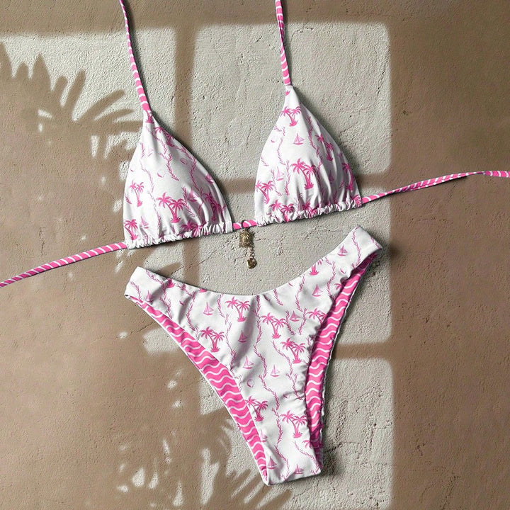 Damen Triangel-Bikini mit tropischem Muster Drune