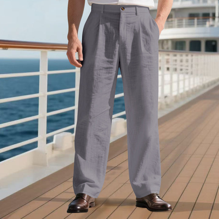 Herren nan weite Leinenhose mit Bundfalten, hohem Bund und Seitentaschen Drune