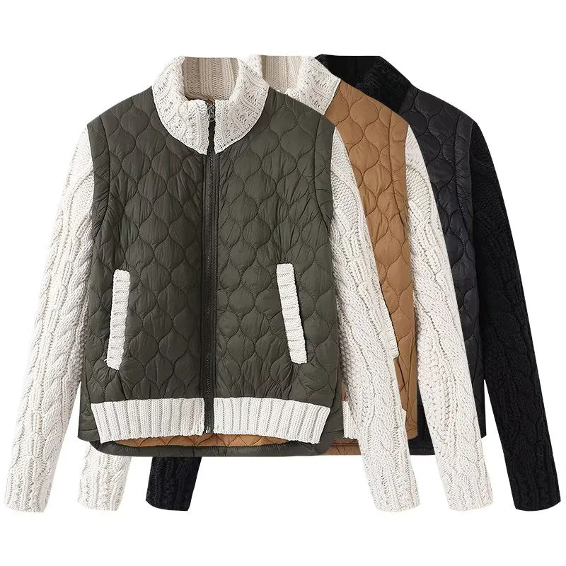 Damen nan gesteppte Hybridjacke mit Strickärmeln, Stehkragen und Pattentaschen Drune