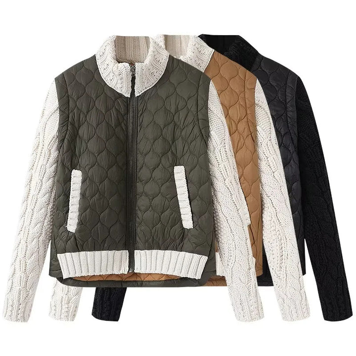 Damen nan gesteppte Hybridjacke mit Strickärmeln, Stehkragen und Pattentaschen Drune