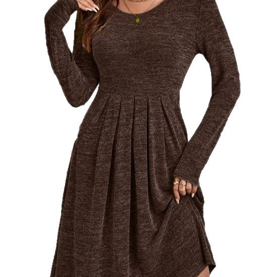 Damen Midikleid mit elegantem Plisseedetail und langem Arm Drune