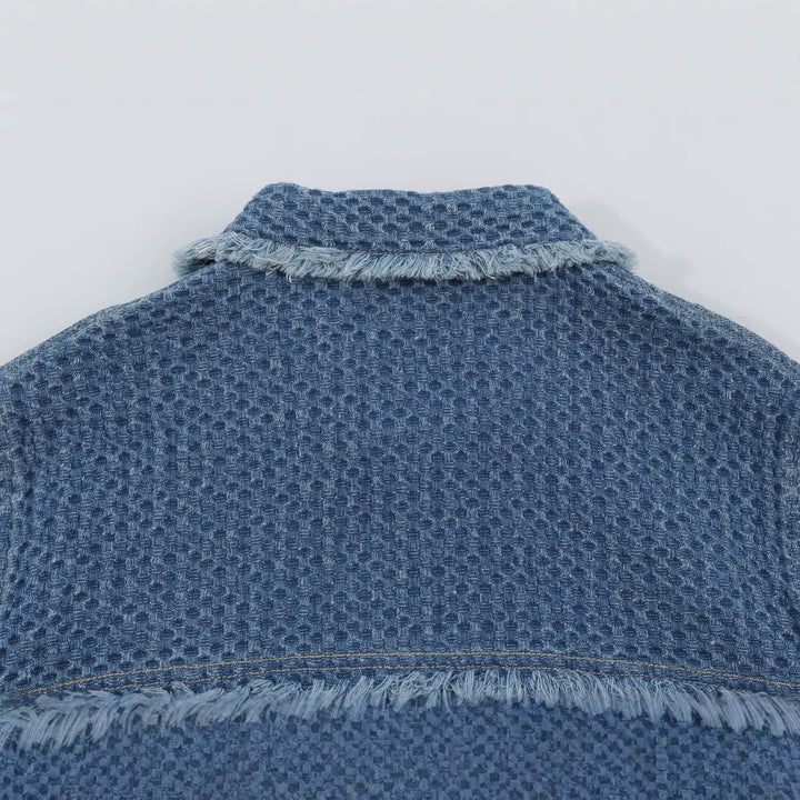 Damen Kurzjacke aus strukturiertem Denim mit Fransenbesatz und Pattentaschen Drune