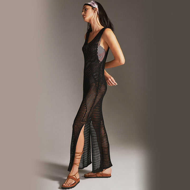 Damen elegantes Netzkleid mit asymmetrischem Schnitt Drune